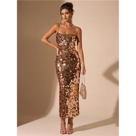 PLUS ❤️ / Regular Size Women's Sexy Backless Sequin Spaghetti Strap - Picture 4 of 10